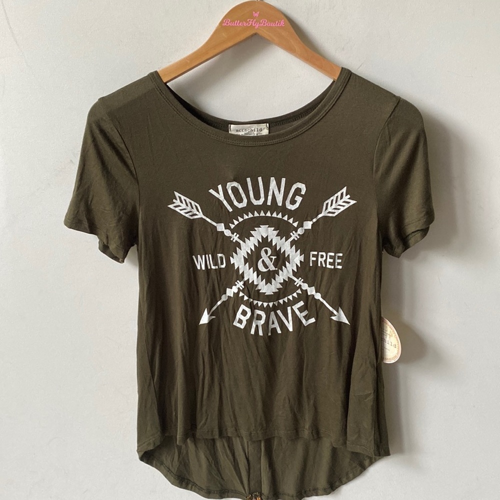 mccnchild boho “Young & Brave” graphic‎ printed short sleeve tee, Size M, NWT